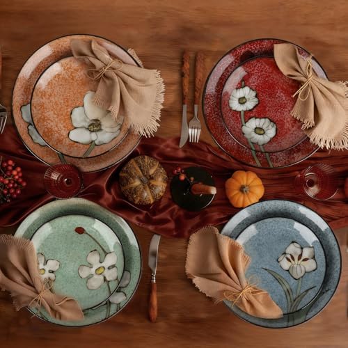 Ceramic Dinner Plates Set of 4, 11 Inch Underglaze Painting Large