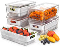 Antimbee Pull-Out Fridge Organizer Bins, 4-Pack, Removable Colander