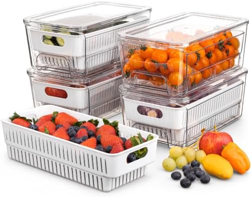 Antimbee Pull-Out Fridge Organizer Bins, 4-Pack, Removable Colander