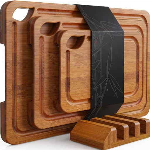 Bamboo Cutting Board Set with Storage Stand