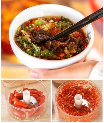 Manual Food Chopper, Hand Pull Garlic Mincer for Onion Ginger Chili