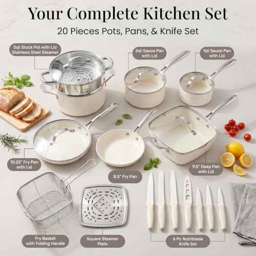 GOTHAM STEEL 20 Pc Ceramic Cookware Set with Knives Set