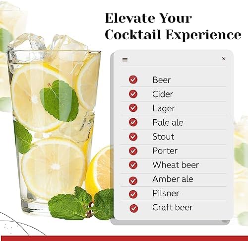 Pint Glasses Set of 6 - 16 oz Drinking Glasses Made for Cold Beverages