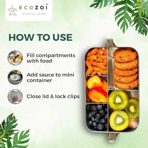 ecozoi 5 Compartment Stainless Steel Bento Lunch Box for Adults &