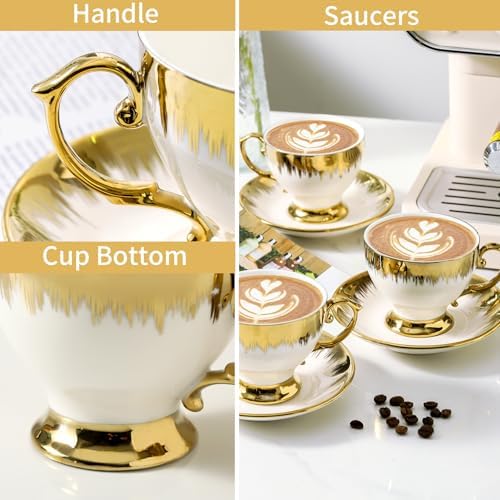LETAOTAO Tea Cups and Saucers Set of 6, 7 oz Turkish Coffee Cup set