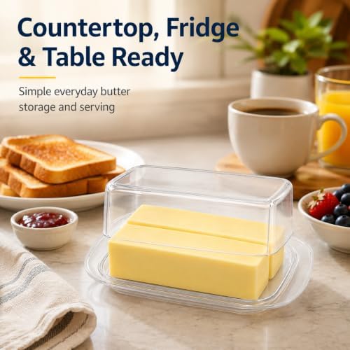 Butter Dish with Lid, Plastic Butter Keeper for Countertop and Fridge