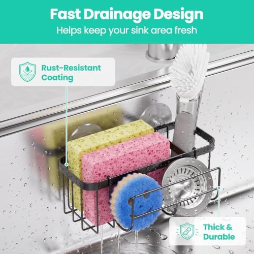 3-in-1 Sponge Holder for Kitchen Sink with Suction Cups & Adhesive