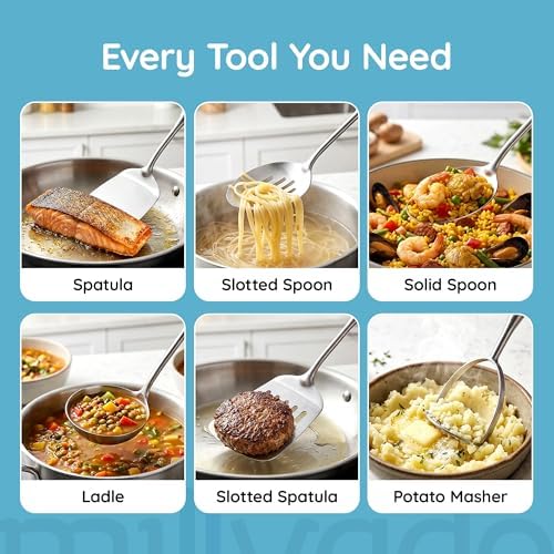 Millvado Big Cooking Spoon Stainless Steel - 15 In. Metal Kitchen