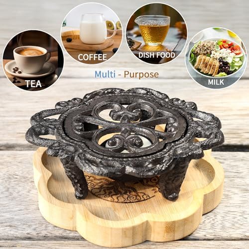 6.1 Inches Cast Iron Teapot Warmer Dish Cups Trivet,Flower-Shaped