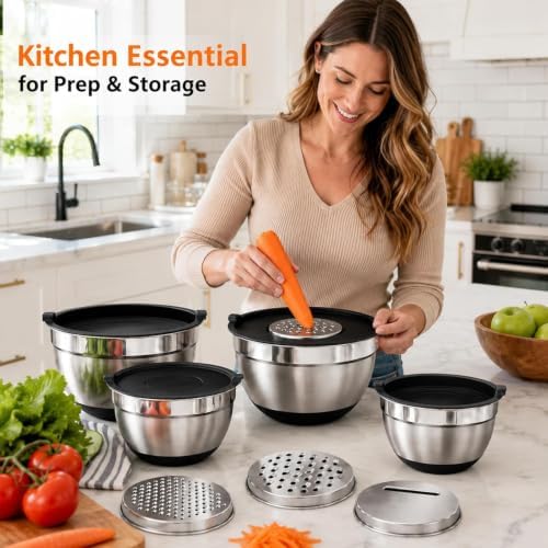 Stainless Steel Mixing Bowls with Lids Set,9PCS Metal Nesting Bowls