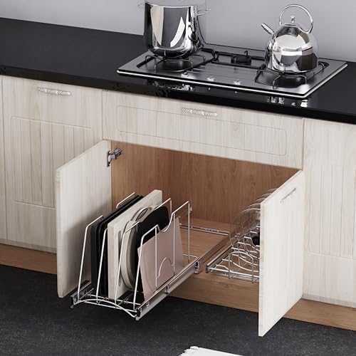 Pull Out Cookie Sheet Organizer, 10" W x 22" D x 11" H, Chrome