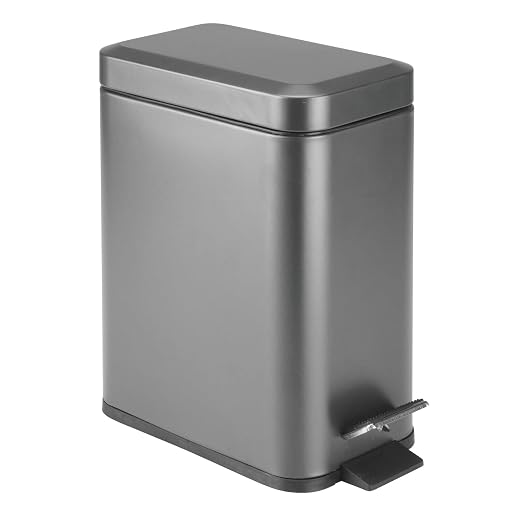 mDesign Small Modern 1.3 Gallon Rectangle Metal Lidded Step Trash Can, Compact by mDesign