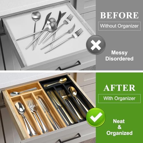 Bamboo Skinny Silverware Drawer Organizer Small Spoon Fork Cutlery