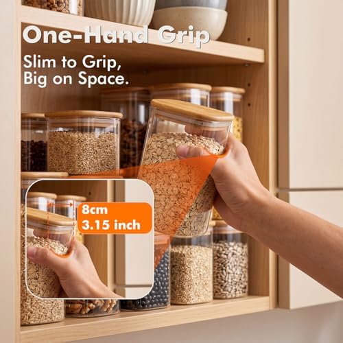 6-Pack 1.2Qt Rectangle Glass Storage Jars with Bamboo Lids