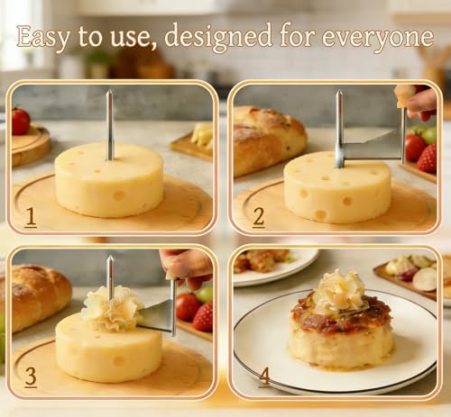 Cheese Curler Wheel, Stainless Steel with Wood Base