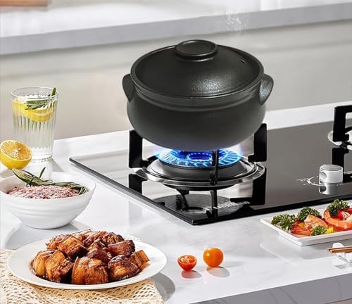 Korean Premium Stoneware Black Casserole Clay Pot with Lid,For Cooking
