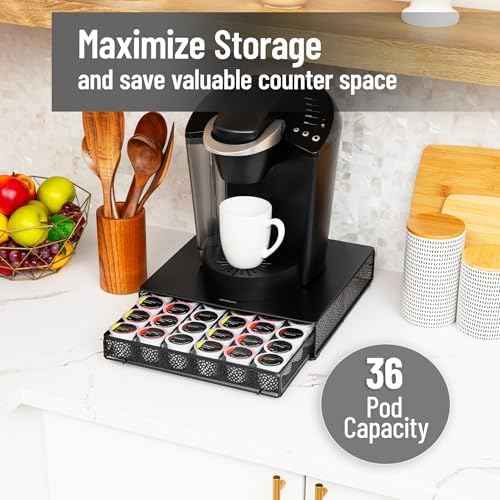 Mind Reader Single Serve Coffee Pod Drawer, 36 Pod Capacity, Countertop Organizer, Removable Dividers, Metal, Black