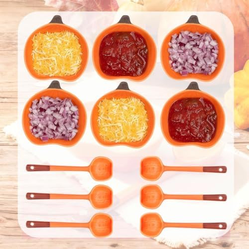 Orange Pumpkin Bowls Spoon, 6 oz Fall Ceramic Ramekins, Set of 6