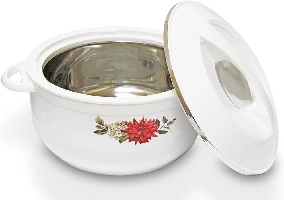 T TABAKH Nova 3pc Set Insulated Casserole Dish with Lid Hot Pot Food Warmer/Cooler - Thermal Soup, Salad Serving Bowl - Stainless Steel Container - Keeps Food Hot & Cold (White, Super Grand 3500ml+5500ml+7500ml)