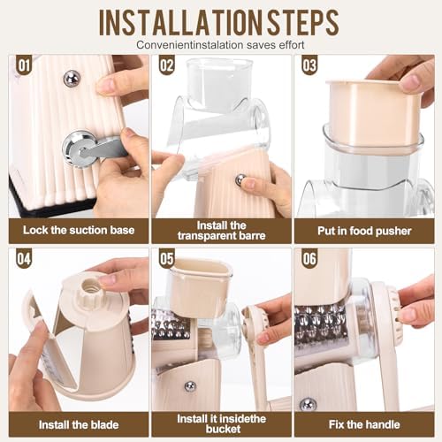 Rotary Cheese Grater with 5 Blades, Off-white