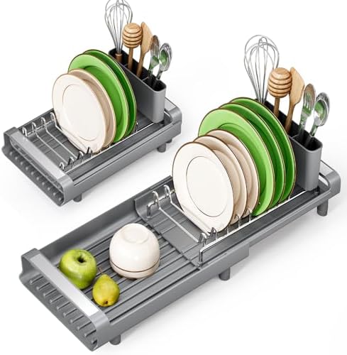 TOOLF Small Expandable Dish Drying Rack, Gray