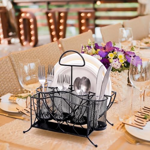 Bekith Silverware Caddy Paper Plate Napkin Holder, Utensil Holder with