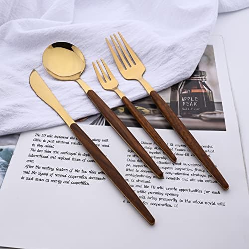 16-Piece Silverware Set with Cake Fork, Gold Stainless Steel Flatware