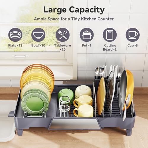 Urackify Large Expandable Dish Drying Rack, Gray