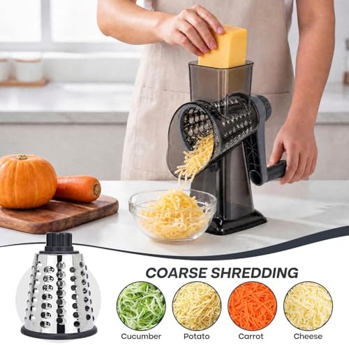 Rotary Cheese Grater, Hand Crank, 3-Blade