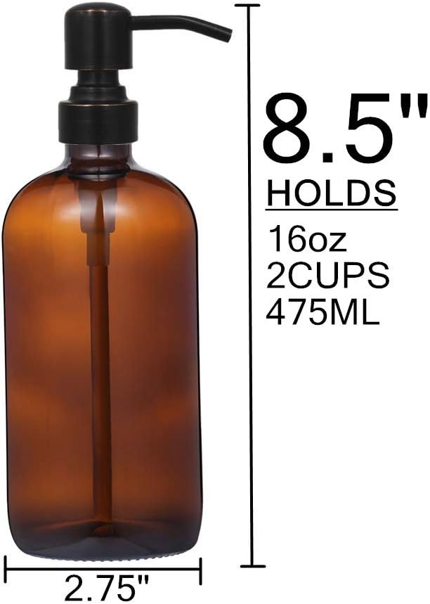2 Pack 16 Ounce Boston Round Glass Bottles Soap Dispenser - Image 4