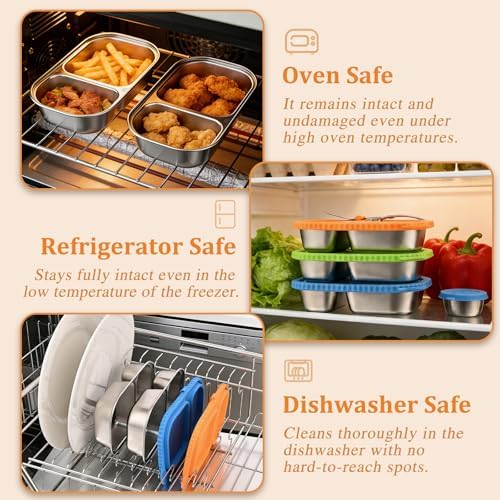 3 Pack Stainless Steel Snack Containers with Silicone Lids, Reusable