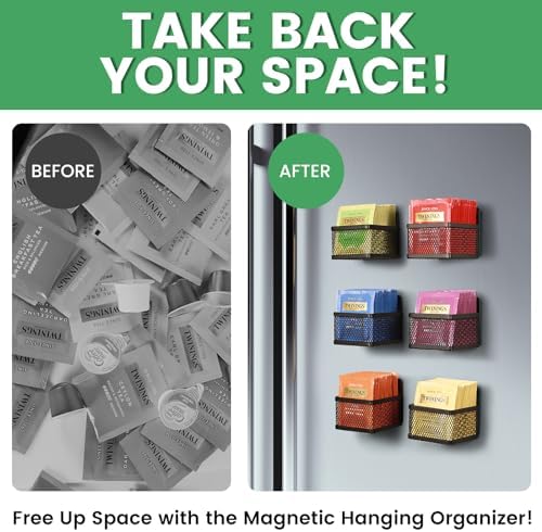 Magnetic Tea Bag Organizer, 6-Piece Metal Refrigerator Organizer