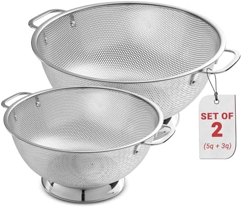 Bellemain Stainless Steel Colander for Kitchen, 3 & 5 Qt Strainers