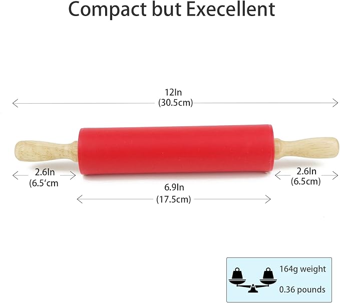 Silicone Rolling Pin for Baking Non-stick Rolling Pin Dough Roller Wooden - Image 2