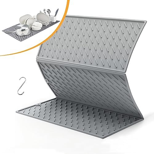 Silicone Dish Drying Mat for Kitchen Counter, Collapsible Trifold