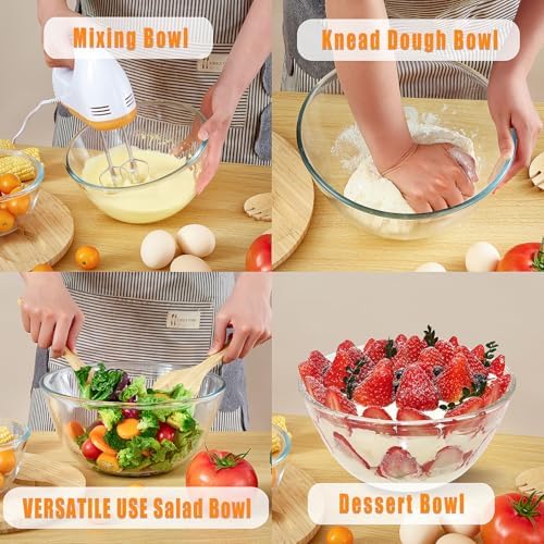 Glass Salad Bowl With Lid, 4.7 Quart Large Glass Mixing Bowls Serving