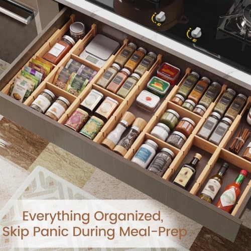 Bamboo Drawer Dividers 8 Pack with Inserts, Kitchen Adjustable Drawer