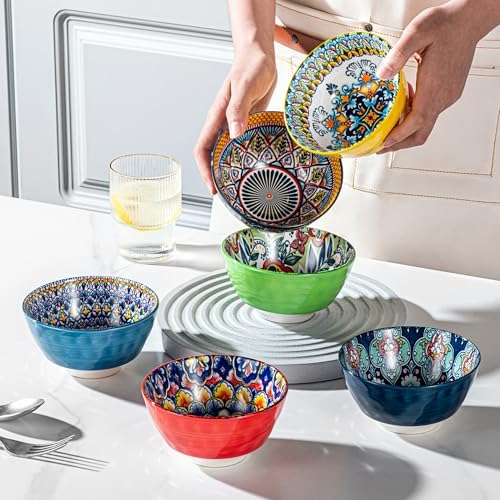 HENXFEN LEAD Ceramic Snack, Dessert Bowls Set of 6-12 Oz Colorful