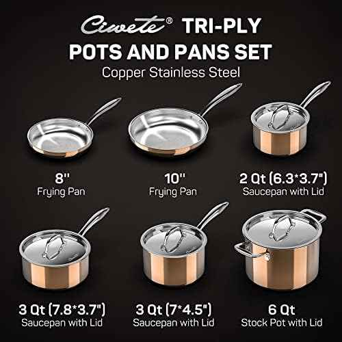 Ciwete 10-PC18/10 Stainless Steel Pots and Pans Set & 2 qt Saucepan