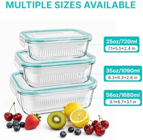 3 Pack Glass Fruit Storage Containers for Fridge with Lids