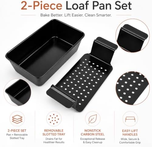 Meatloaf Pan with Drain Tray for Baking Bread, Cakes, 9.8 x 5.7 Inch