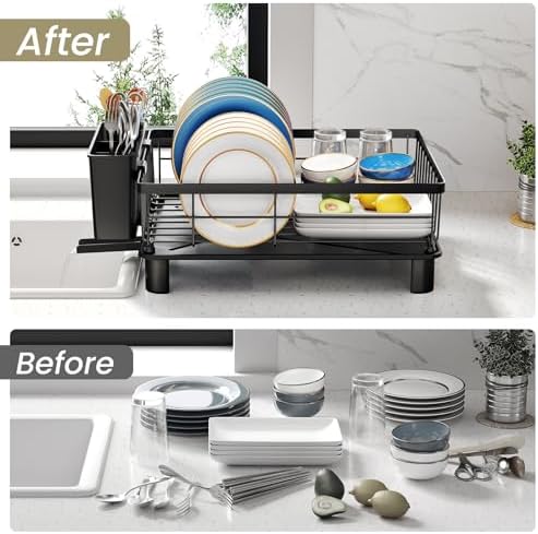 SNTD Dish Drying Rack, 11" W x 15" L, Black