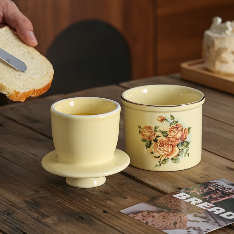 Ceramic Butter Dish with Airtight Lid - Farmhouse Style Butter Keeper