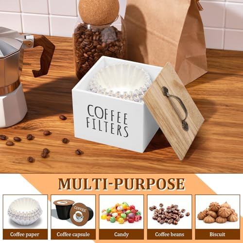 Wooden Coffee Filter Holder with Lid, Large Capacity Rustic Storage