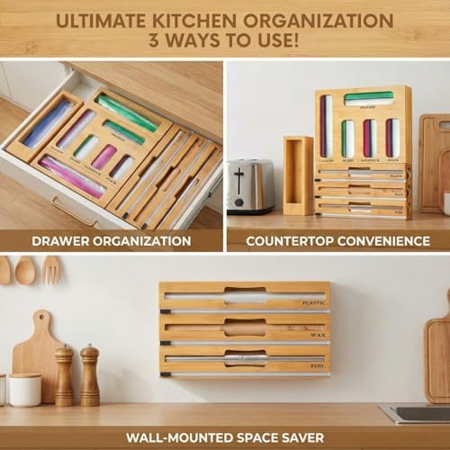 9 in 1 Storage Bag Organizer for Kitchen Drawer, Bamboo Foil and