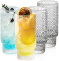 Drinking Glasses Set of 4, 16oz Textured Flower Design Cocktail