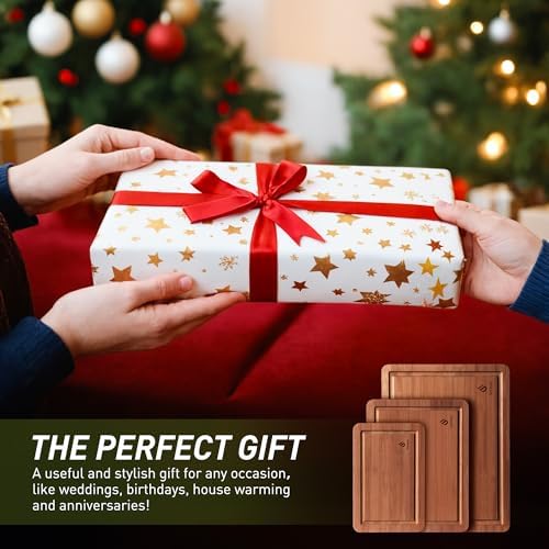 3 Packs Bamboo Cutting Board Set with Non Slip Feet and Over Sink Nice