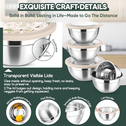 Herogo 5-Piece Mixing Bowls with Airtight Clear Lids, 3 Grater