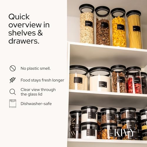 KIVY Airtight Glass Jars with transparent Lids & Labels 3x 40oz