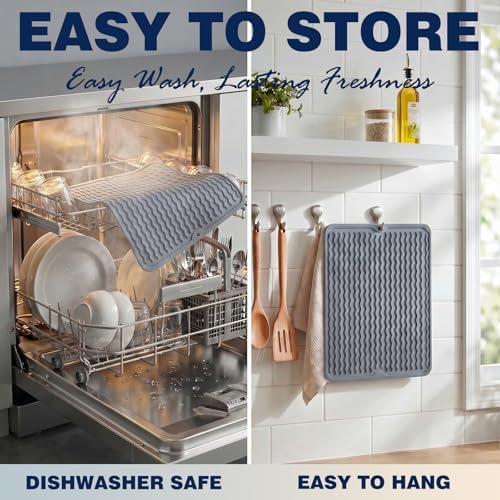 2 Pack Silicone Dish Drying Mat, 24" x 18" Beige